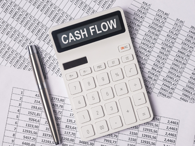 Cash flow word on calculator, cashflow inscription